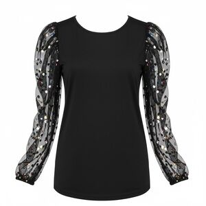 SHEIN Black Top w/ Sheer Polka Dot Sleeves | Size XL | Statement Sleeves